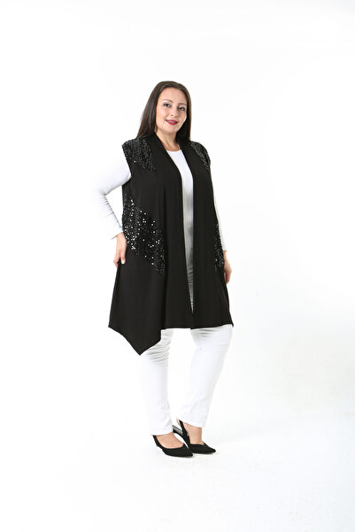 XL Modam Pul Detail Black Lycra Viscose Women's Large Size Vest