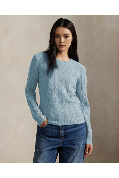 TRQOM Pulover de tricotat pentru femei, cu gât rotund, casual, simplu, elegant, albastru bebeluș