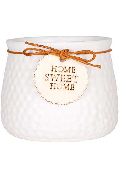 Herdekora Seramik Saksı Home Sweet Home Aksesuarlı Beyaz 10,5x8 Cm.