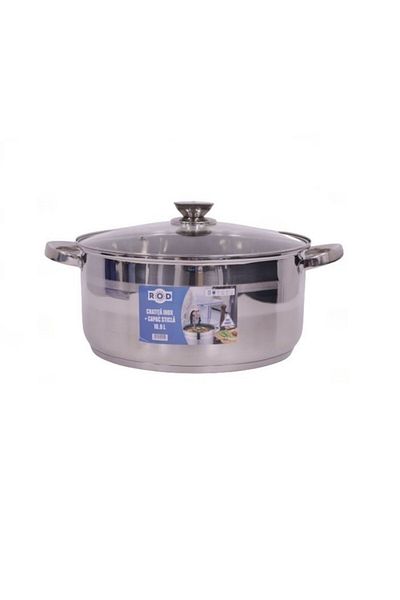 Rod Stainless steel pot 10 L with heat resistant glass lid, dimensions 30 cm x 14,5 cm,