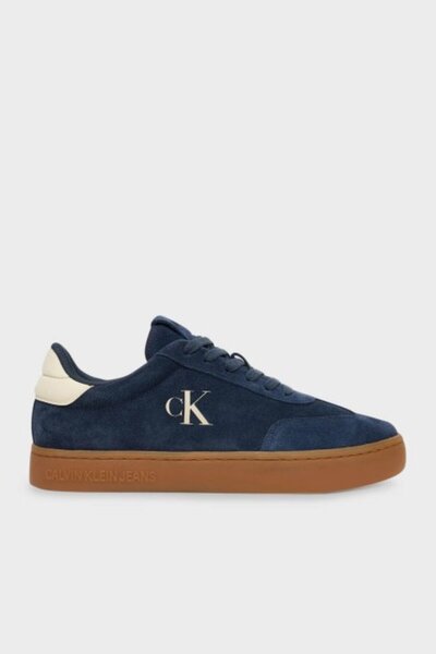 Calvin Klein Erkek %100 Deri Düşük Bilekli CK Logolu Düz Taban Süet Detaylı Lacivert Sneaker YM0YM01300-DW4