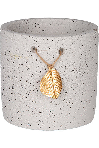 Herdekora Seramik Saksı Gold Yaprak Aksesuarlı Beyaz 10,5x10,2 Cm.