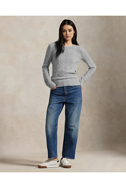 TRQOM سترة نسائية محبوكة ذات رقبة دائرية وعادية وأنيقة باللون الرمادي الفاتح