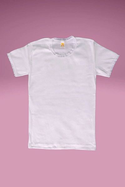 FAAL 344X6 Tricou pentru fetiță, 100% bumbac, pieptănat, cu șipci, cu jumătate de mânecă, alb