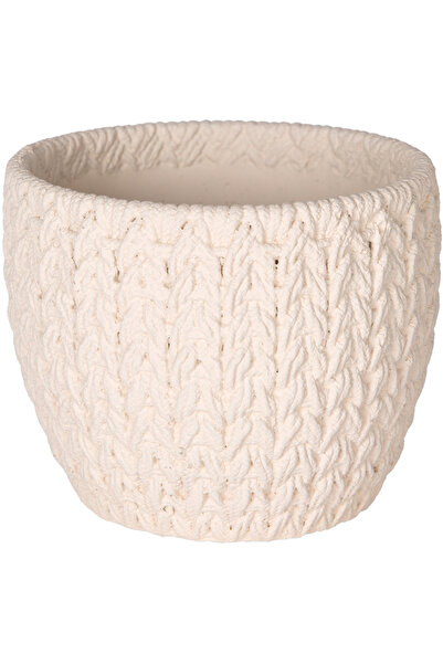 Herdekora Beton Saksı Örgü Desenli Beyaz 12x10,5 Cm.