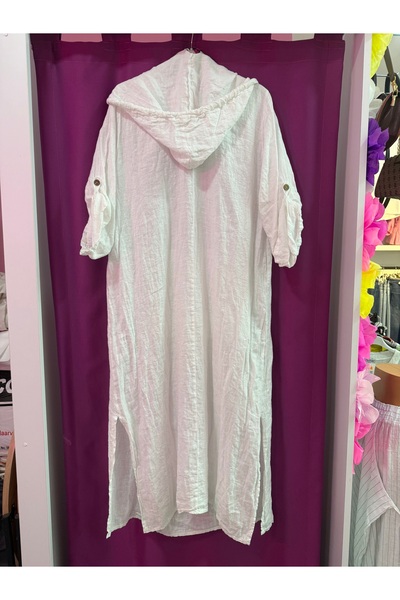 madameboutique İTALYAN HAM KETEN KAPÜŞONLU ELBİSE