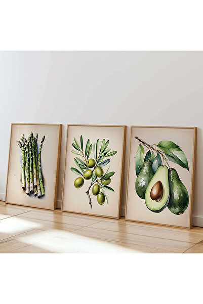 Dekorsiahome 3 Parça Ahşap Çerçeveli Oturma Odası Salon Mutfak Tablo Seti SET3379