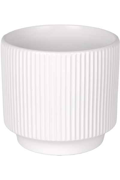 Herdekora Seramik Saksı Dikey Kabartma Çizgili Beyaz 12,5x12 Cm .