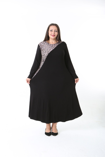 XL Modam Women's Lycra Viscose Black Patterned Plus Size Dress