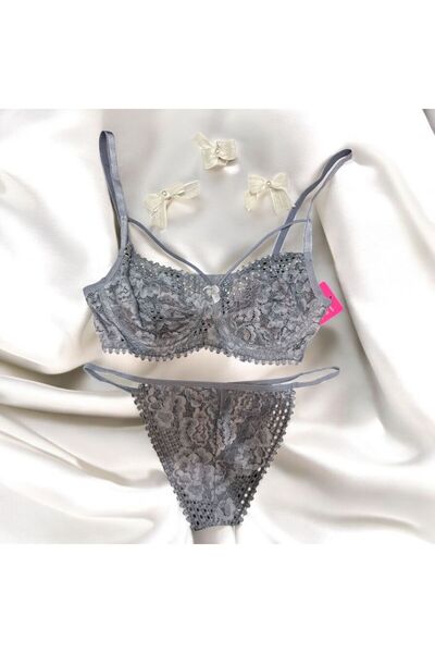 Tendora Stoned Lace Underwire & Non-Cup Drawstring Bra Set