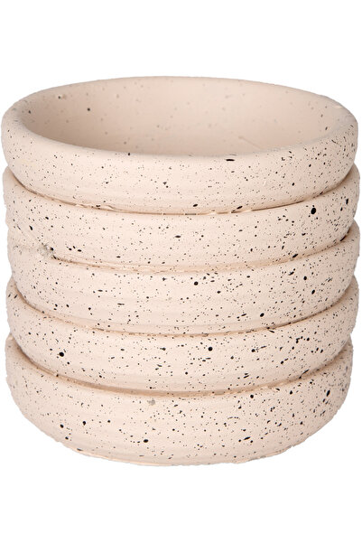 Herdekora Beton Saksı Yatay Kabartma Çizgili Krem 7,5x7 Cm.