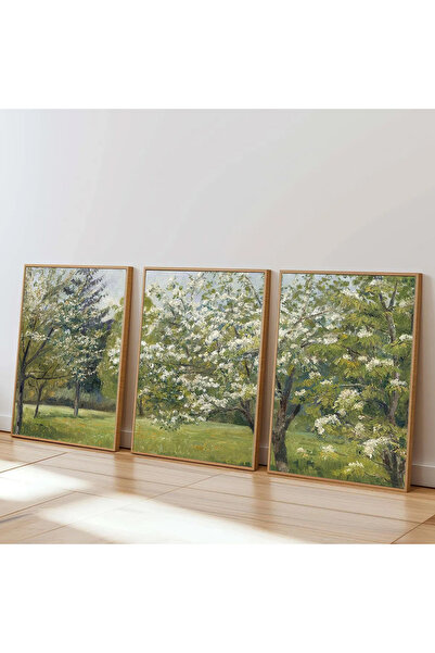 Dekorsiahome 3 Parça Ahşap Çerçeveli Oturma Odası Salon Mutfak Tablo Seti SET...