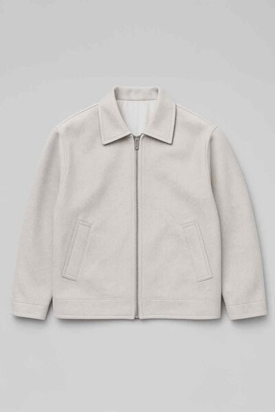 Valiberta Stamped Fabric Fillet Pocket Zippered Men's Jacket - Stone