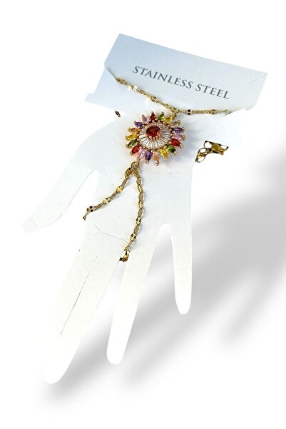 TAKIŞTIR Gold Color Flower Figured Stone Detailed Steel Shahmeran