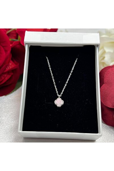 Victoria Van Cleef Yonca Pembe Taşlı Kadın Kolyesi 925 Ayar Gümüş Radyumlu 6 mm