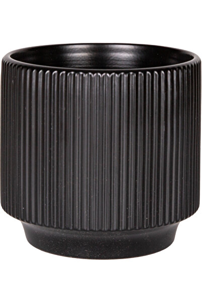 Herdekora Seramik Saksı Dikey Kabartma Çizgili Siyah 12,5x12 Cm.