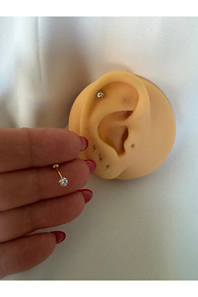 Bylin 316 L Cerrahi Çelik Gold Hologram Taşlı Halter Piercing-Bar Uzunluğu 6mm-1 Adet (top Çap 3mm)