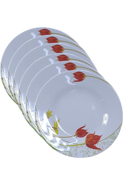 SAQOWARE Set of 12 Pcs High Grade Melamine Side Salad Plates with Tulip Design - 6.5 Inch, Durable,