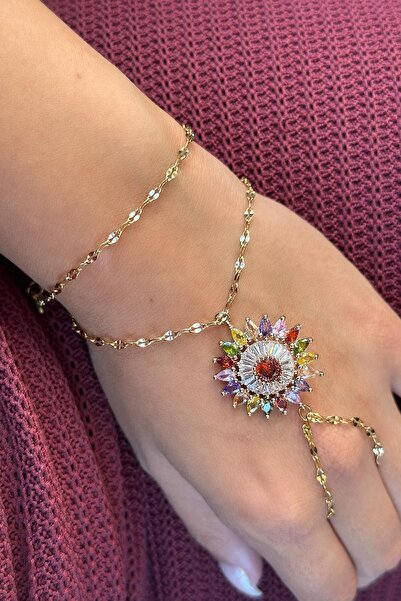 TAKIŞTIR Gold Color Flower Figured Stone Detailed Steel Shahmeran