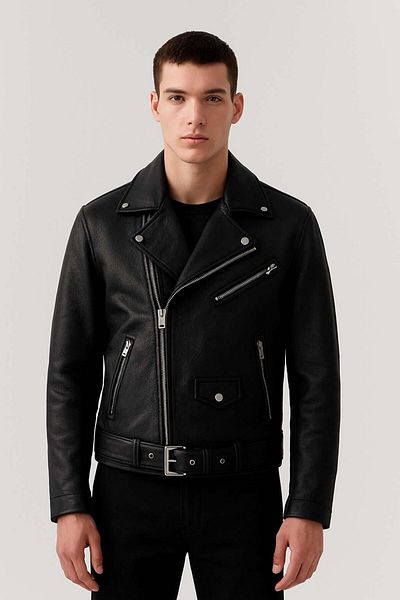 Valiberta Russel Multi-Pocket Biker Leather Look Men's Jacket - Black