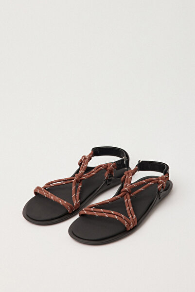 LUTVELIZADE Sandalet 2503 - Düğümlü Halat Acı Kahve Kadın Sandalet