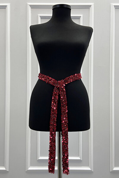 ZEYMERADE Bordo Gelin Kuşağı, Pul Payet Ve İncili Gelin Kurdelesi, Gelin Beli...