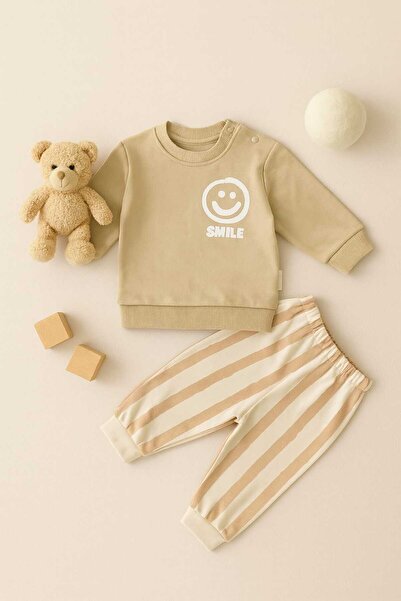 ciobaby Erkek Bebek Takımı Smile Yazı Baskılı