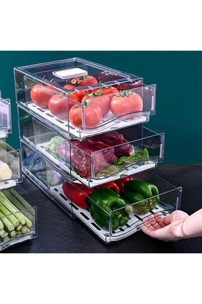 Generic DUNISO 2 Pack Fridge Organizer,Stackable Refrigerator Organiser with Lids/Drain Tray and Drawer,Foo