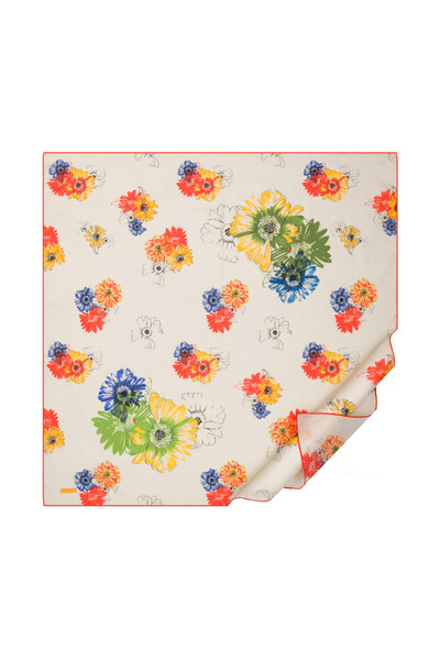 ipekevi Cream Green Single Flower Cotton Scarf