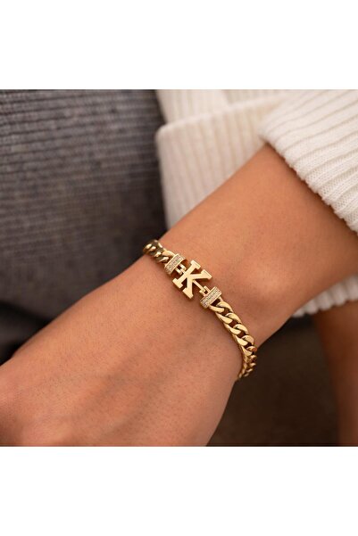 AychaAksesuar ithal çelik vip K harfli kuyumcu model harf bileklik