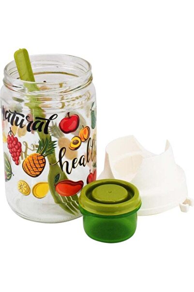 Generic Fruit Salad Decorated Jar-Fruit 660 Ml, Green, H-131617-Ft