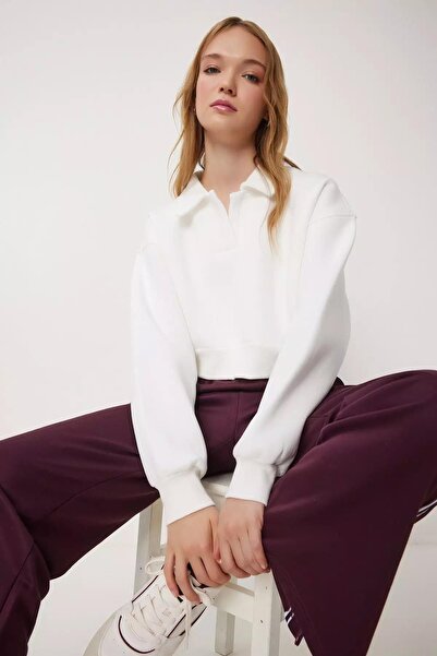 TENA Γυναικείο φούτερ με γιακά πουκάμισου σε χρώμα εκρού με τρεις κλωστές