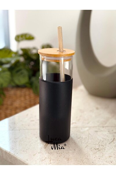 Glass Cup with Bamboo Lid and Straw
