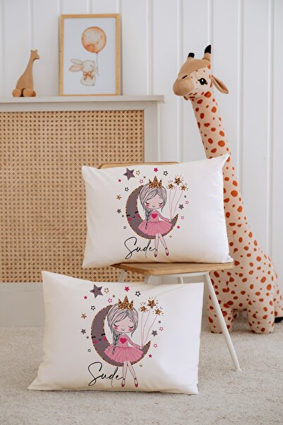 Lilabio %100 Pamuk İsme Özel 2li Ekru Bebek Yastık Kılıfı 35x45 cm-Ayda ki Kız