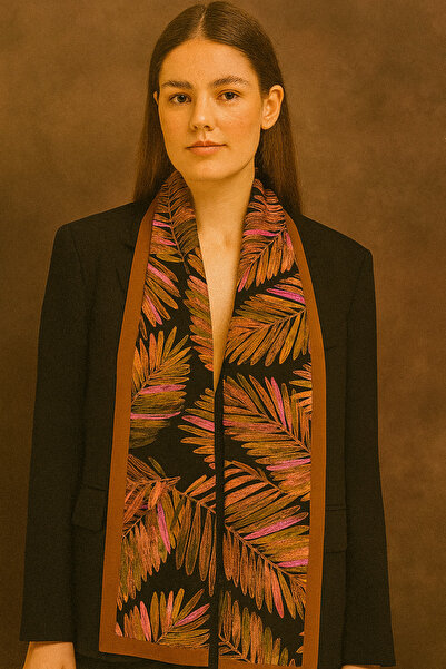 tuaipek Gizemli Orman Desen Kadın Saten Fular 30x165cm