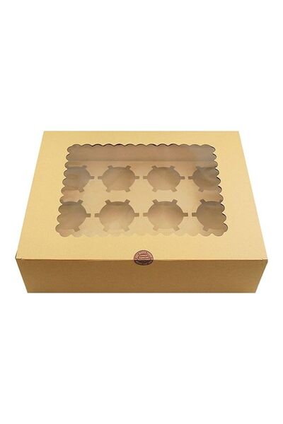 Generic 12-Piece 12-Cavities Kraft Paper Cupcake Box With Inserts Brown/Clear...