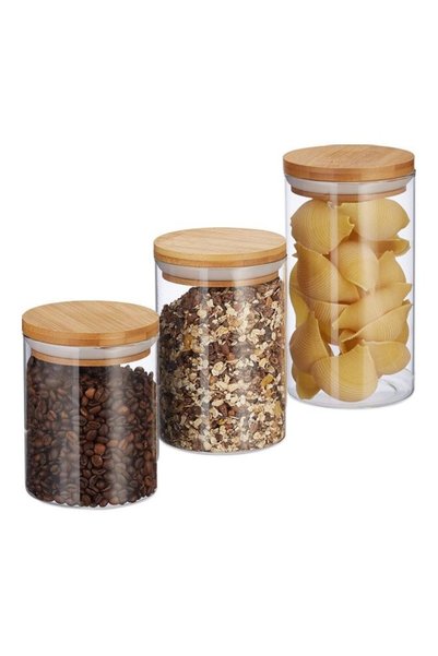 Generic 3Pcs Borosilicate Glass Food Storage Jar With Bamboo Lid. 500MLx1Pcs,...