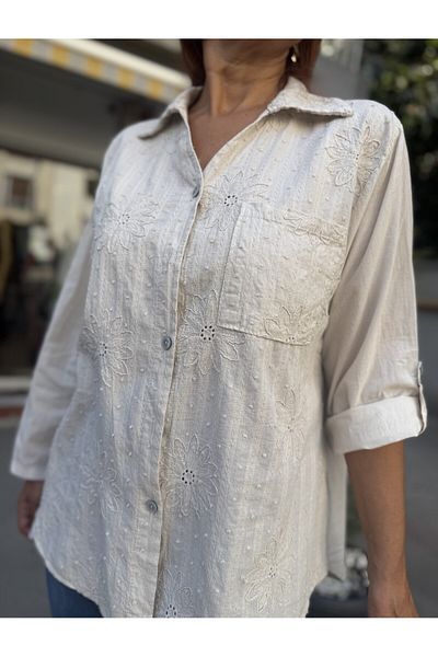 DenizEge Italian Brode Collar Shirt Beige