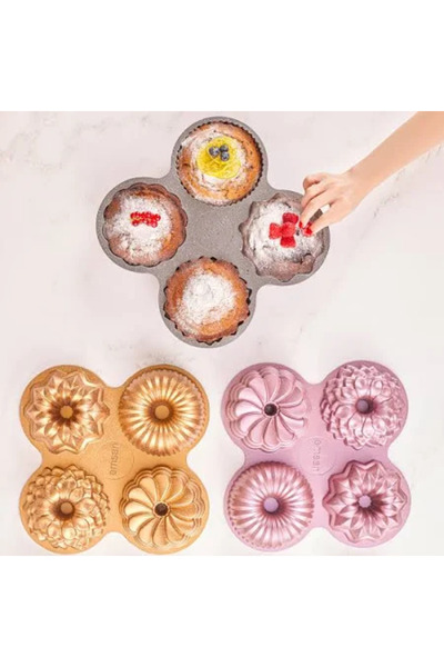 ARMESA Emsan Griss One Four 4’lü Döküm Kek Kalıbı Gold