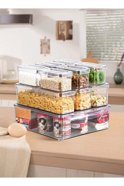 Generic MIXDE Set of 10 Fridge Organizer Stackable Refrigerator Organizer Bins with Lids BPA-Free Plastic P