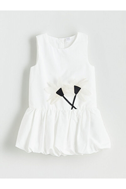 LC Waikiki Girl's Poplin Dress with Flower Applique