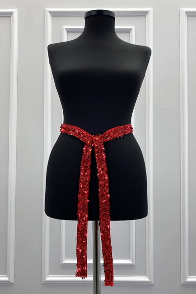 ZEYMERADE Kırmızı Gelin Kuşağı, Pul Payet Ve İncili Gelin Kurdelesi, Gelin Be...