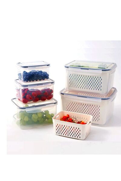 Generic TYCOM 5 Piece Fruit Storage Containers for Fridge with Strainer Produce Containers for Fridge Lettu