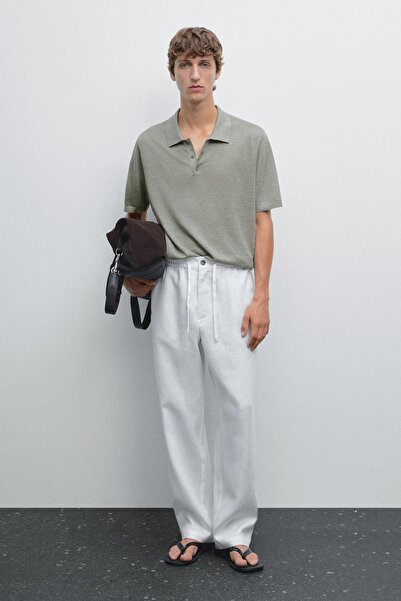 Massimo Dutti %100 keten triko polo yaka t-shirt