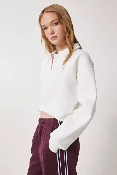 TENA Γυναικείο φούτερ με γιακά πουκάμισου σε χρώμα εκρού με τρεις κλωστές