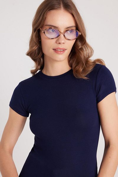 Tudors Women's Regular Fit Classic Cut Crew Neck Viscose Fabric Ultra Soft Navy Blue T-Shirt