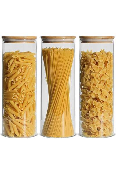 Generic AUTOYSUR Airtight Glass Storage Canister with Bamboo Lid, Clear Food Storage Container Kitchen Pant