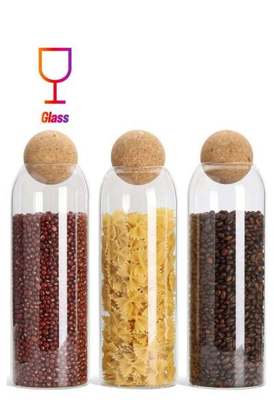 Generic GGEROU Glass Jar with Ball Cork Lid, Glass Canister with Wood Lid, Storage Container Jars for Coffe
