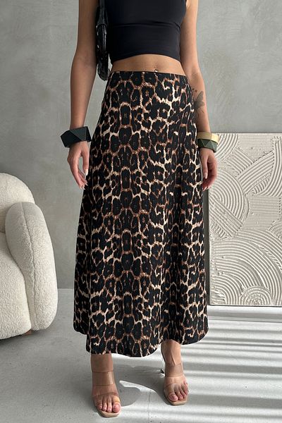 EYYE Leopard Patterned Long Wrap Flared Skirt