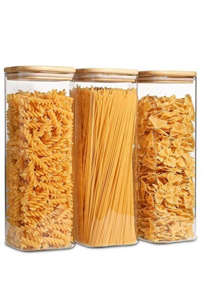 Generic ZIMNEST 3-Piece Set of Square Glass Storage Jars with Wooden Lids, 2150ML/73OZ Airtight Food Contai